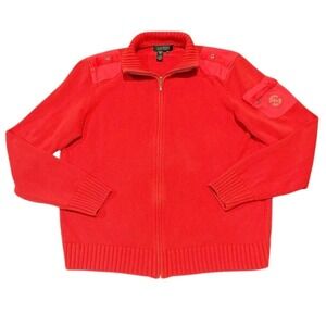 Vintage Ralph Lauren Women's Sweater Size XL‎ Zip Cotton Orange Arm Logo Jacket